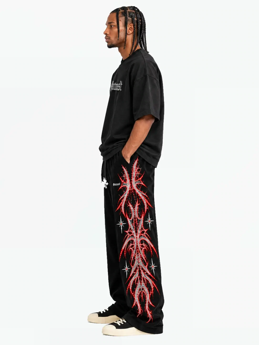 Chrome Embossed Tee - Model side view