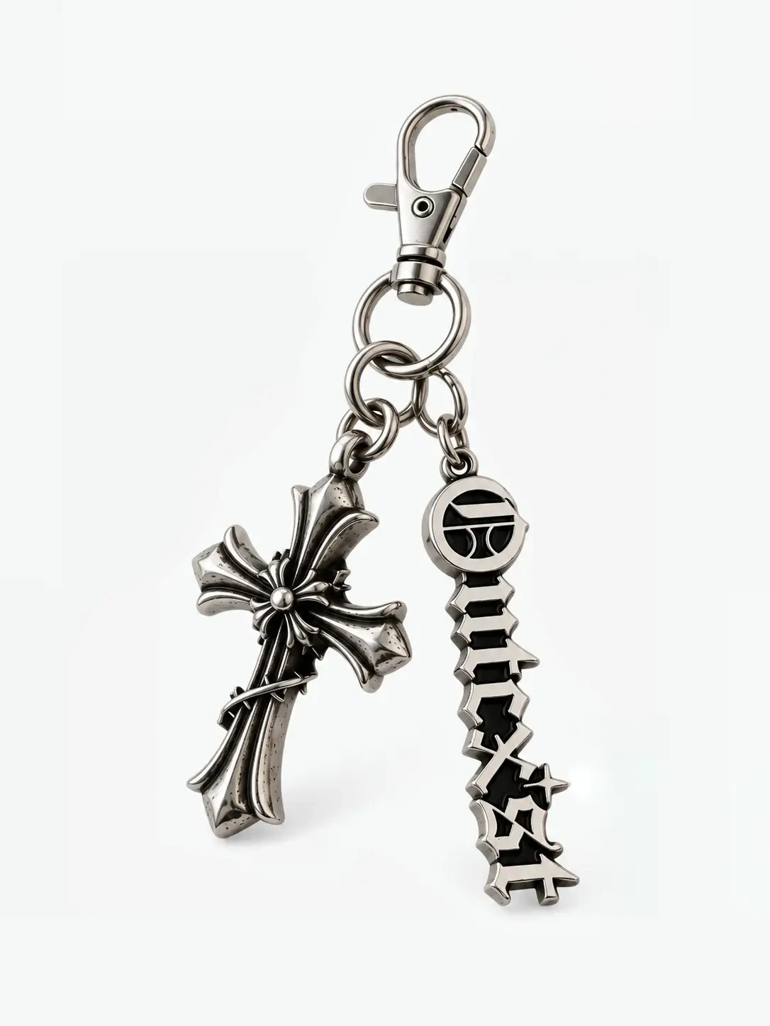 Gothic Cross Charm Keychain - Front studio view