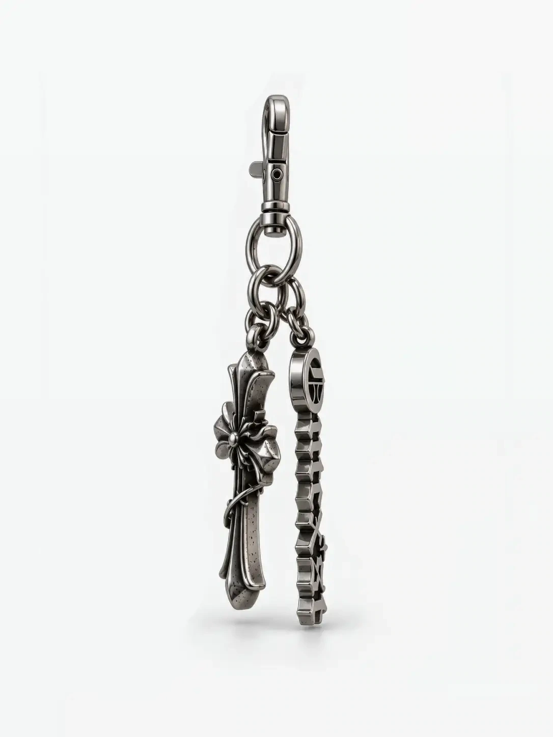 Gothic Cross Charm Keychain - Side studio view