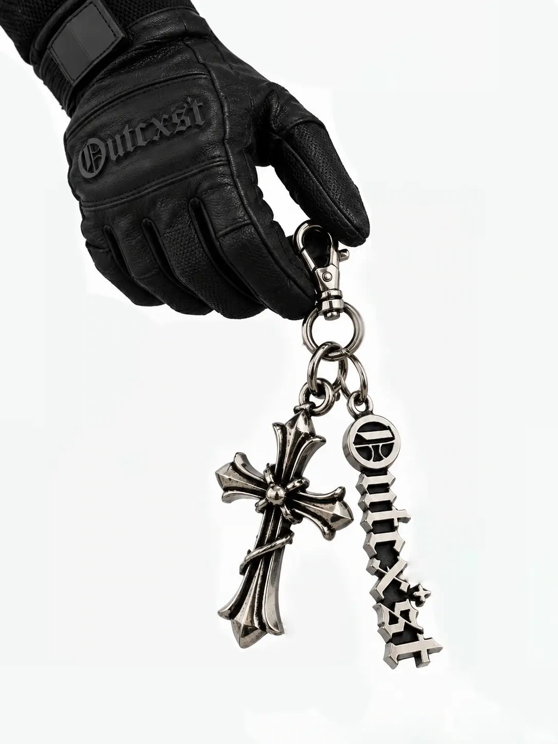 Gothic Cross Charm Keychain - Keychain on leather bag