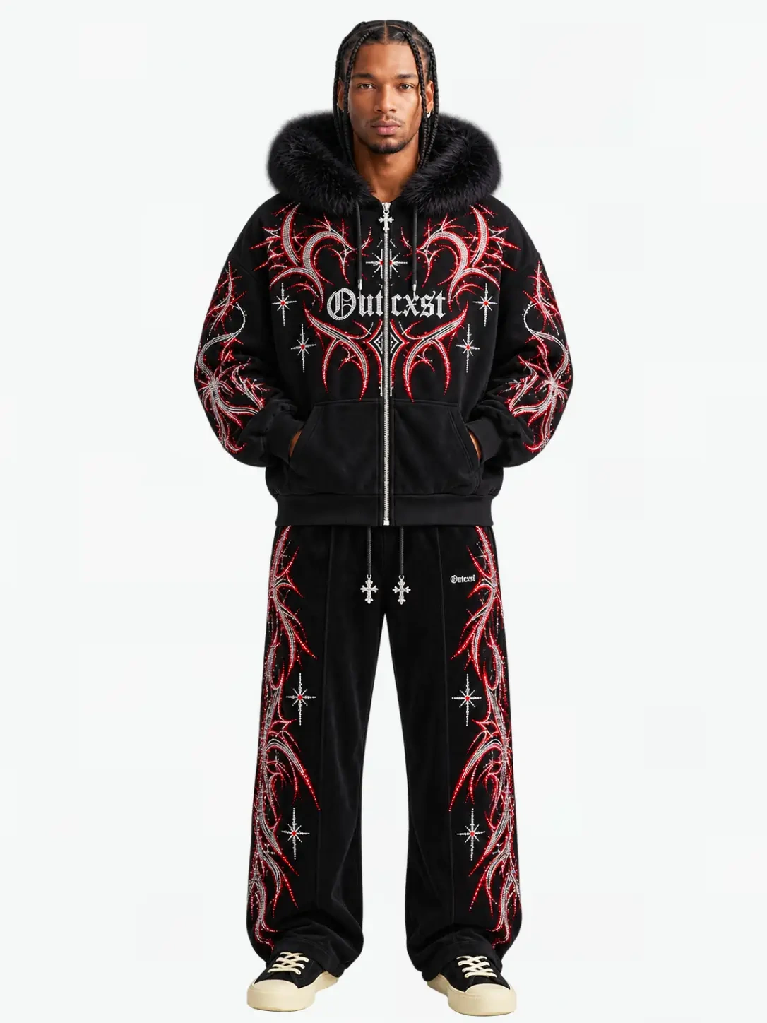RHINESTONE EMBELLISHED SWEATS - On-model front view