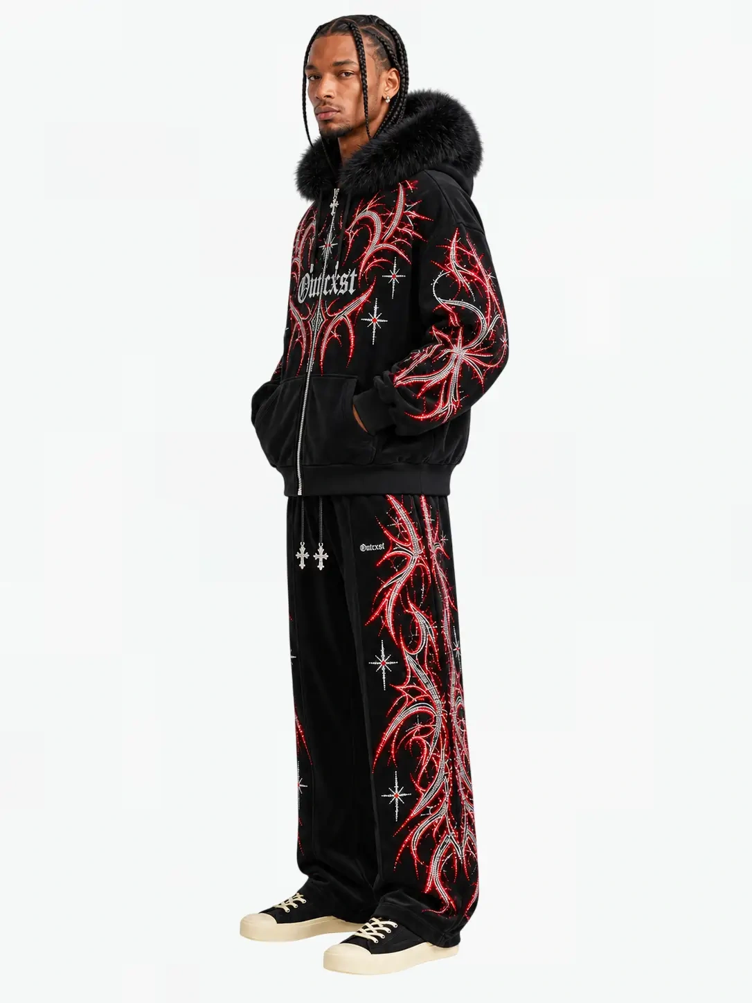 RHINESTONE EMBELLISHED SWEATS - On-model side view