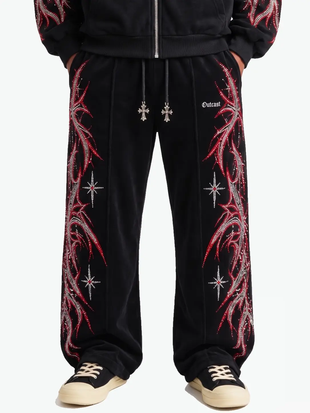 RHINESTONE EMBELLISHED SWEATS - Front detail close-up